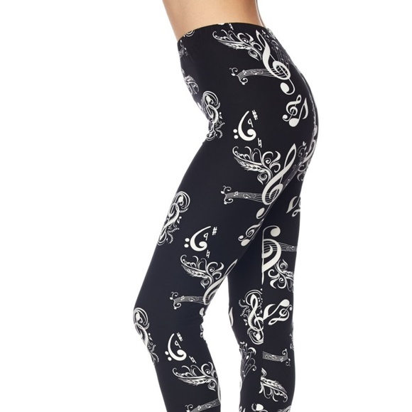 Leggings Depot Pants - Music Melody Leggings One Size Plus Black/White